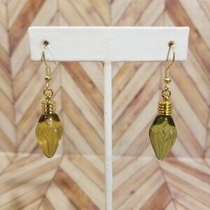 Christmas Light Bulb Dangling Earrings - Green